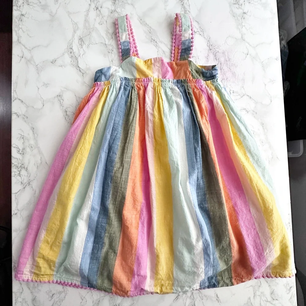 Tahari Cotton Sleeveless Striped Multi Color Dress Fits Girls Size 4